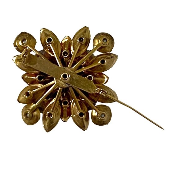 Vintage Czech Pink Rhinestone Milk Glass Brooch Gold Tone Setting Classic Fairy - Picture 4 of 4